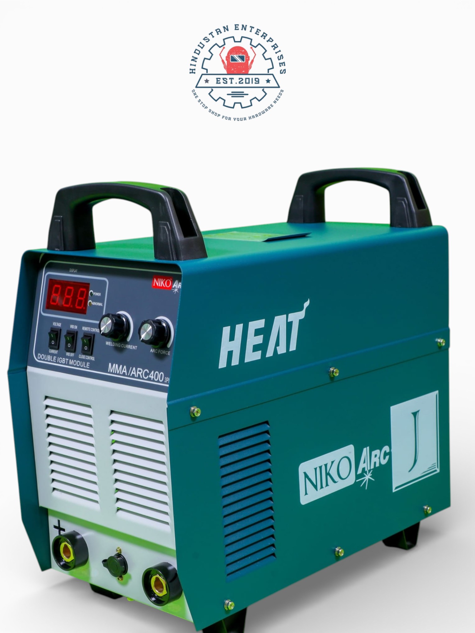 Niko Arc 400J 3-phase industrial inverter welding machine with heavy-duty cooling fans and double IGBT module.
