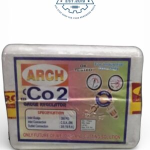 Arch single-stage CO2 brass regulator with dual gauges for cylinder pressure and gas flow monitoring.