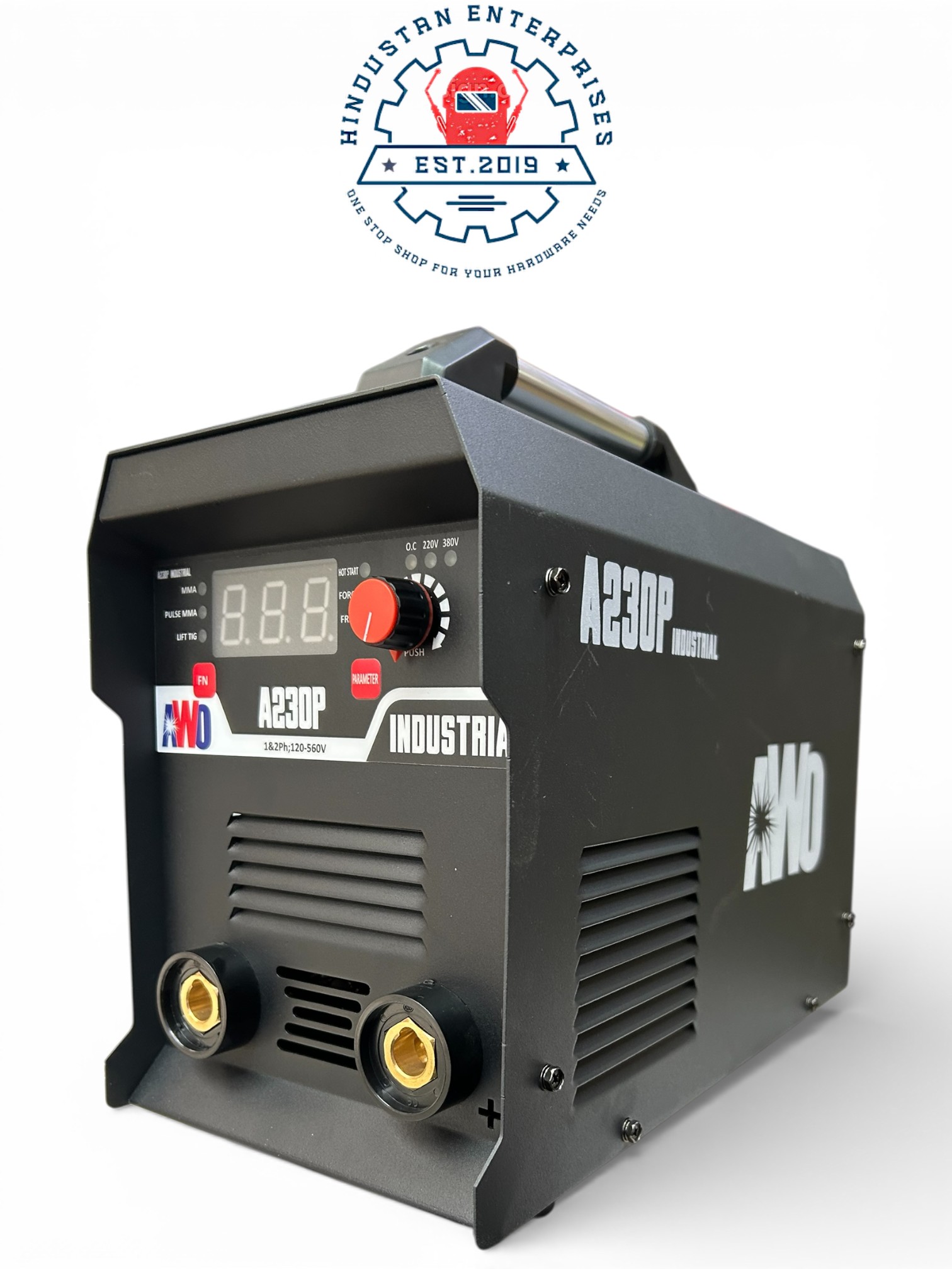 WO 230P Industrial dual phase welding machine capable of 220V and 440V input with digital display.